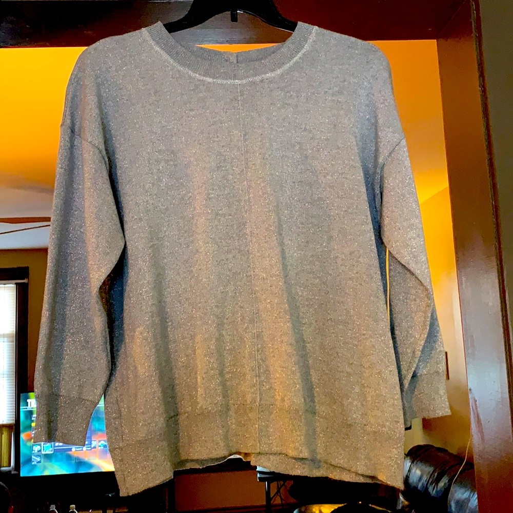 Coldwater Creek Womens Back Button Up Sweater Shimmer Silver Gray Size Petite XL